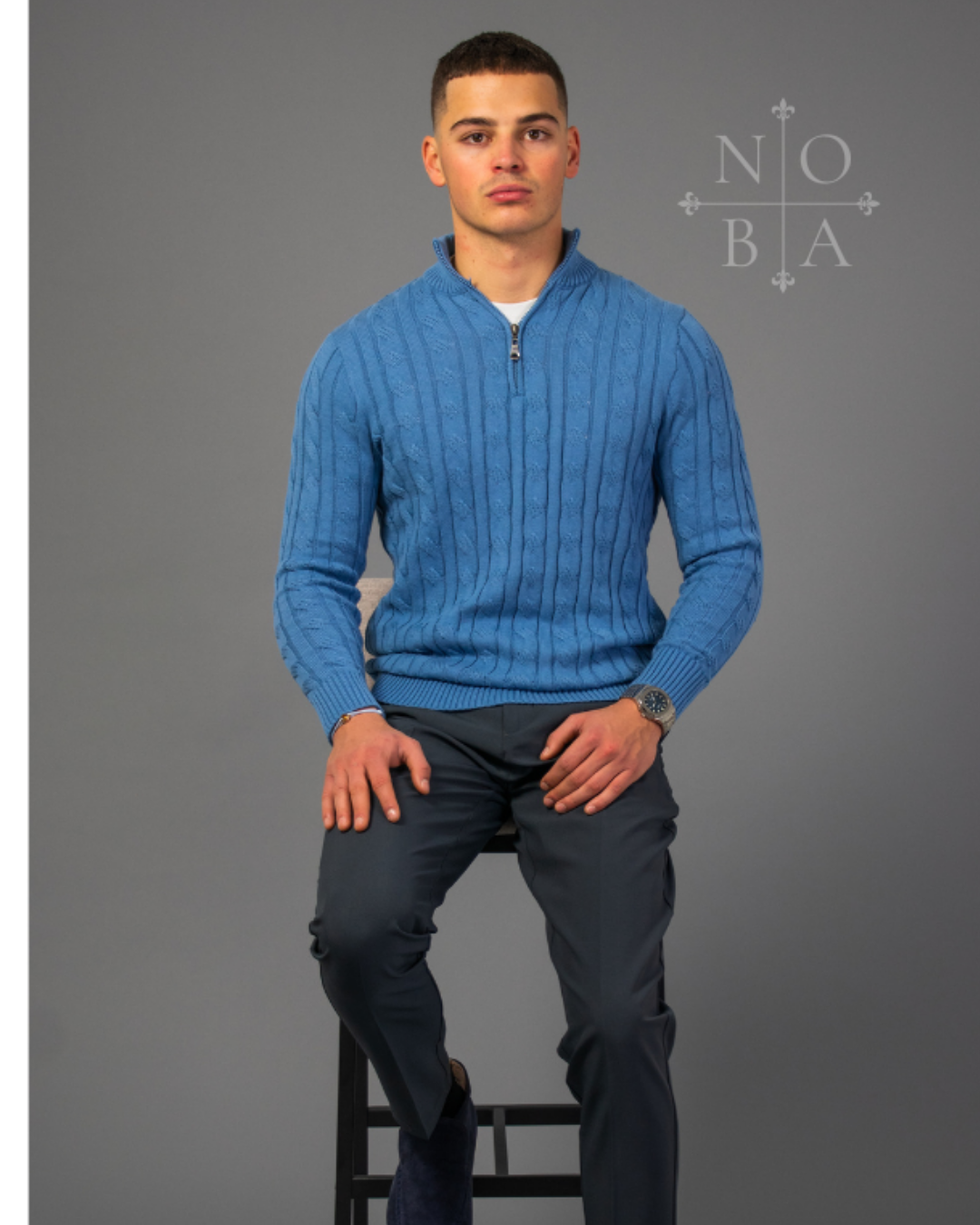 CABLE KNIT HALF-ZIP SWEATER