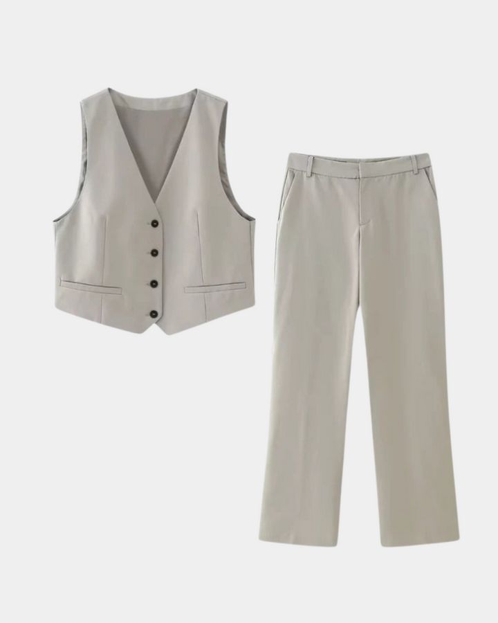 NEUTRAL TAILORED VEST AND TROUSERS SET
