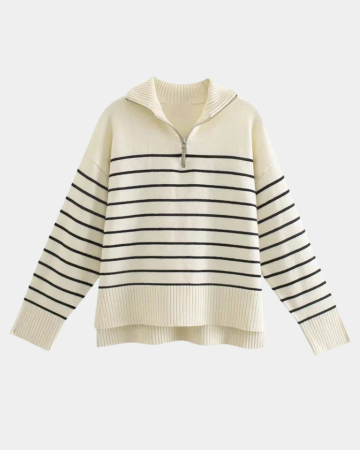 STRIPED ZIP COLLAR SWEATER