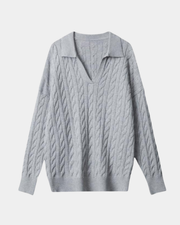 CABLE KNIT COLLARED SWEATER