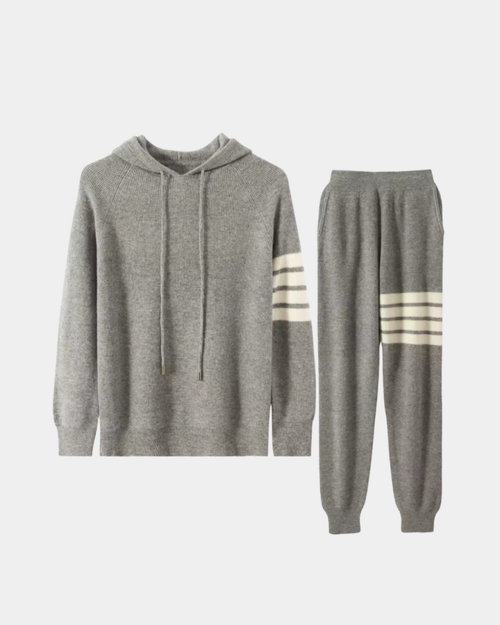 STRIPED SLEEVE KNIT HOODIE SET