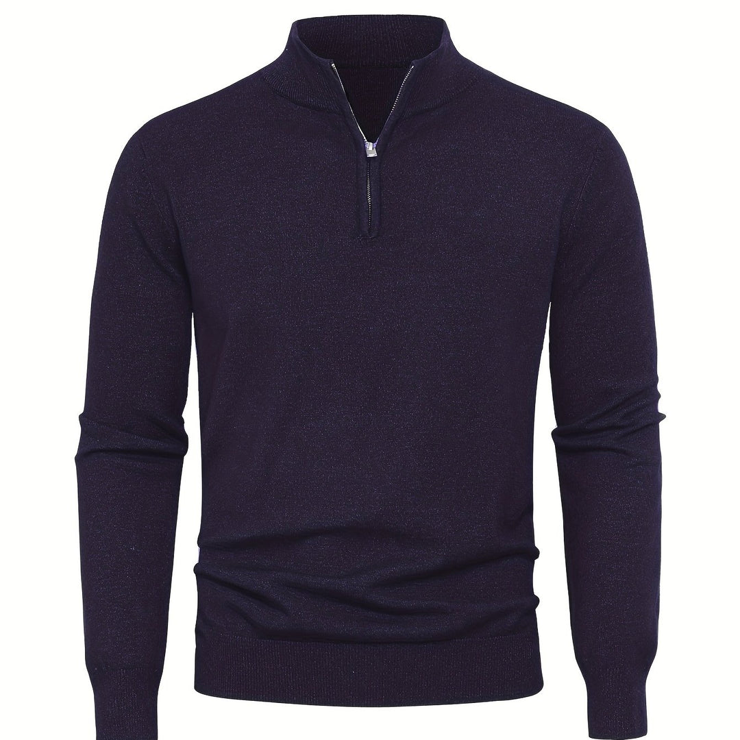 Men’s Thick Knit Zip-Up Sweater – High-Neck Minimalist Warmth