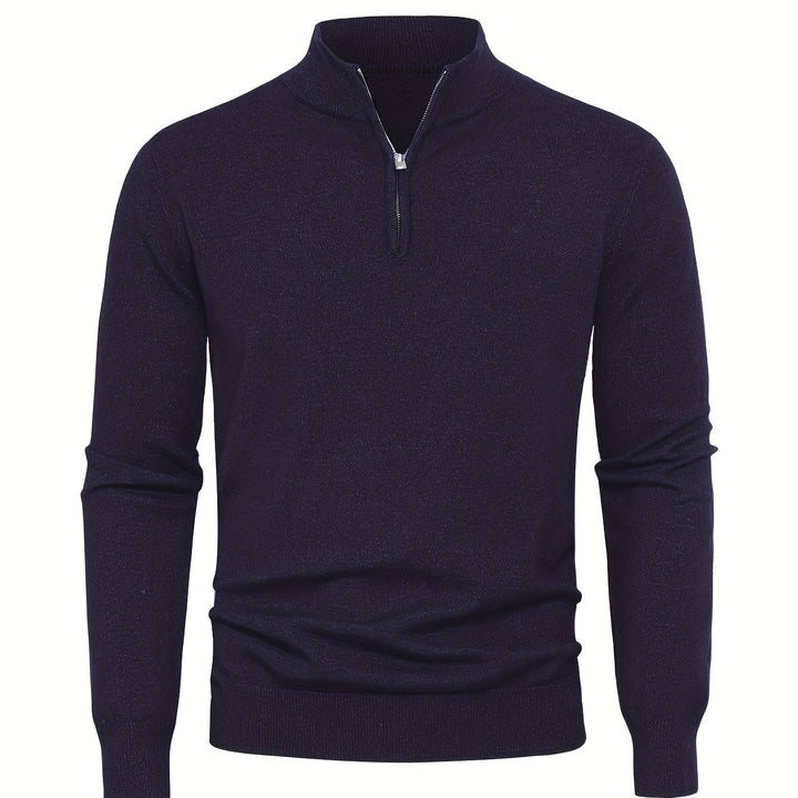 Men’s Thick Knit Zip-Up Sweater – High-Neck Minimalist Warmth