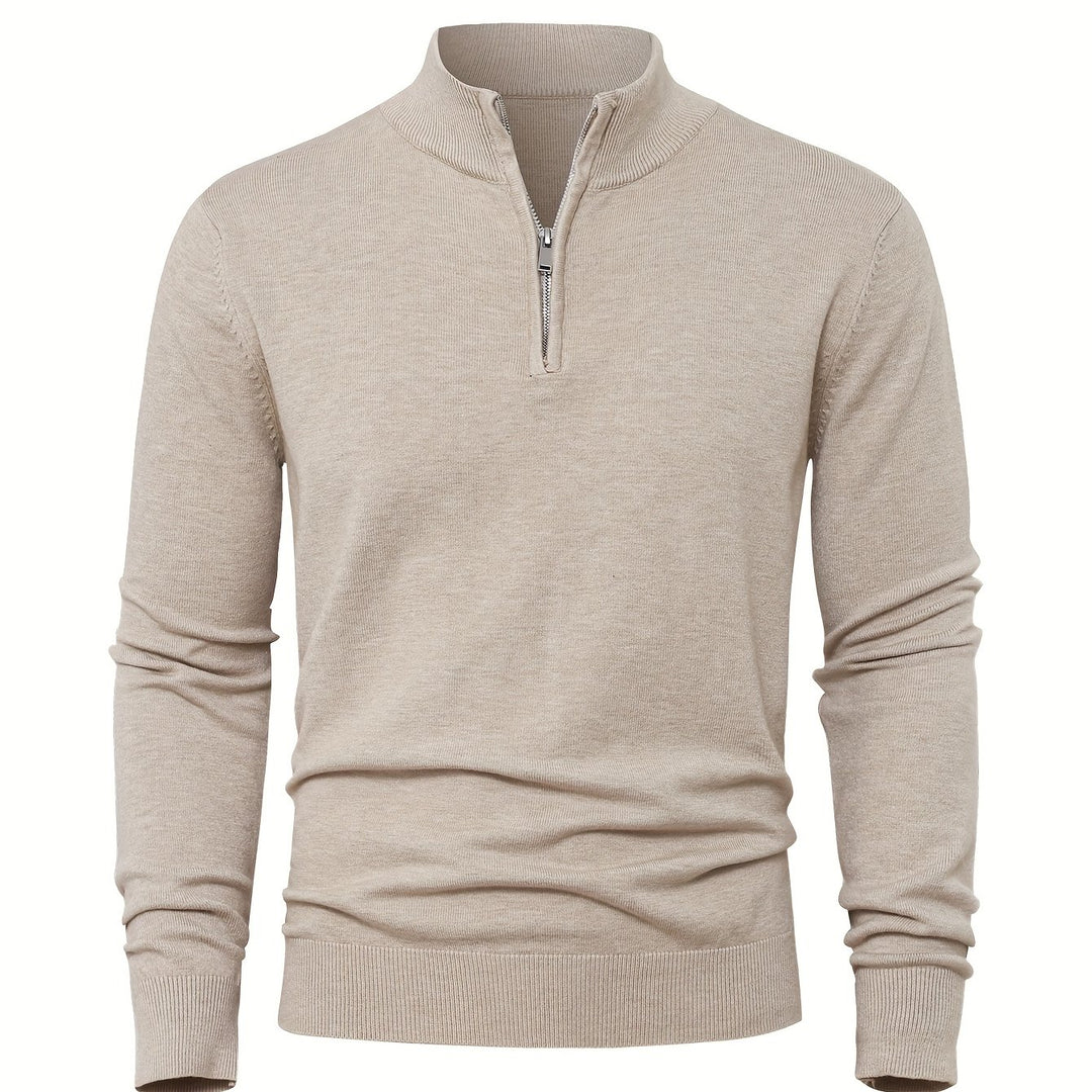 Men’s Thick Knit Zip-Up Sweater – High-Neck Minimalist Warmth
