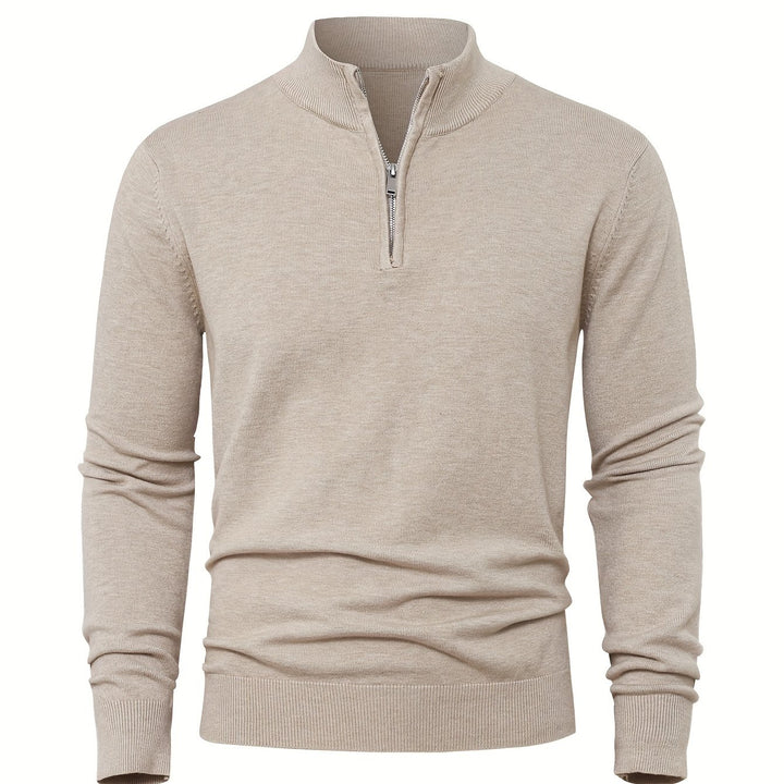 Men’s Thick Knit Zip-Up Sweater – High-Neck Minimalist Warmth