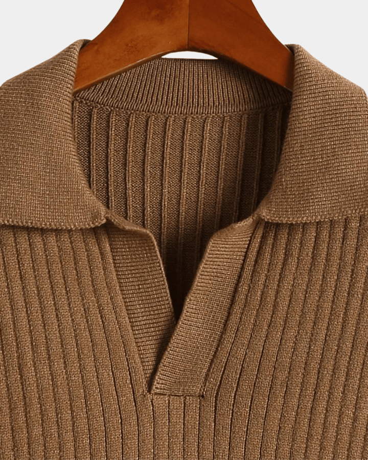 RIBBED KNIT POLO SWEATER