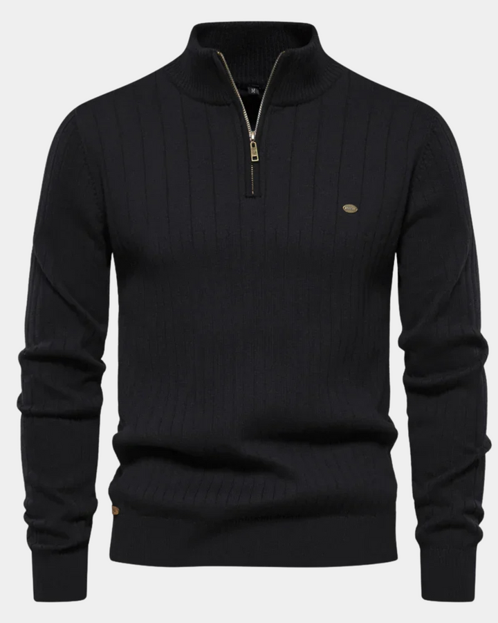 RIBBED HALF-ZIP KNIT SWEATER