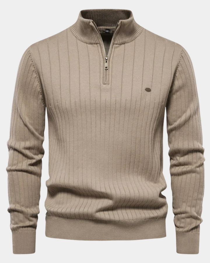 RIBBED HALF-ZIP KNIT SWEATER