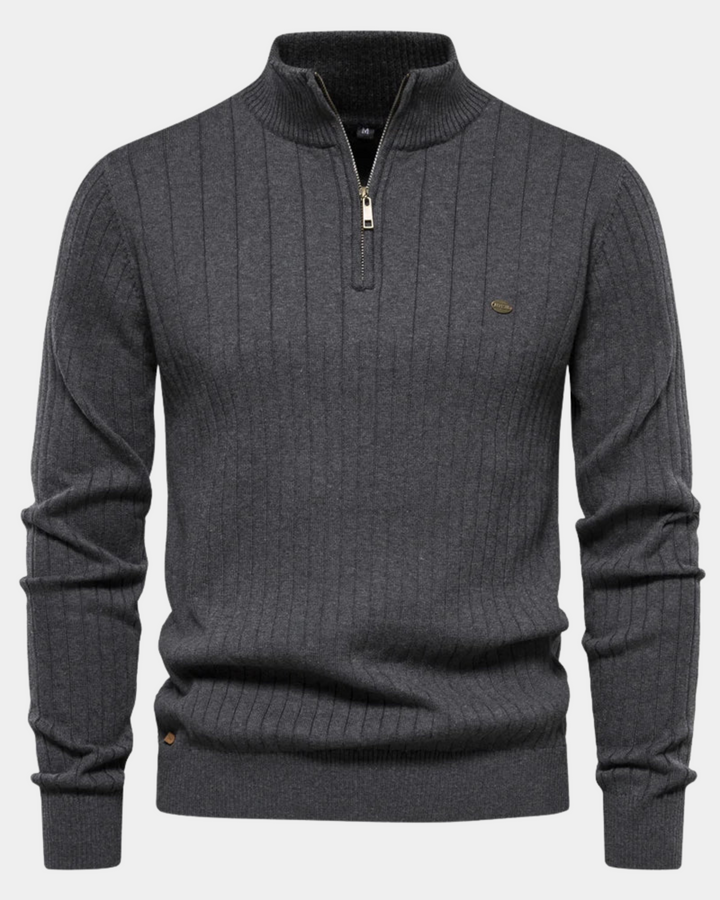 RIBBED HALF-ZIP KNIT SWEATER