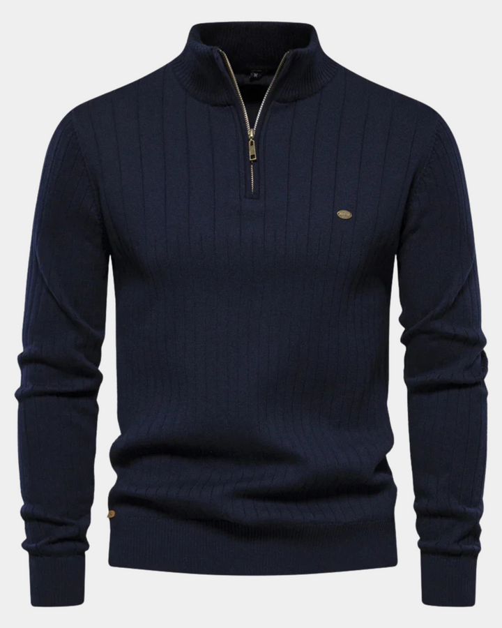 RIBBED HALF-ZIP KNIT SWEATER