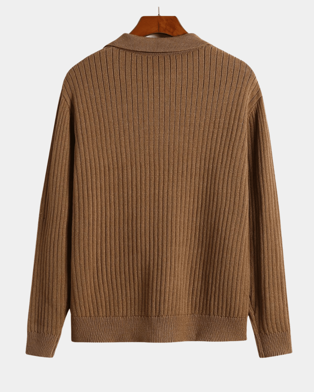 RIBBED KNIT POLO SWEATER