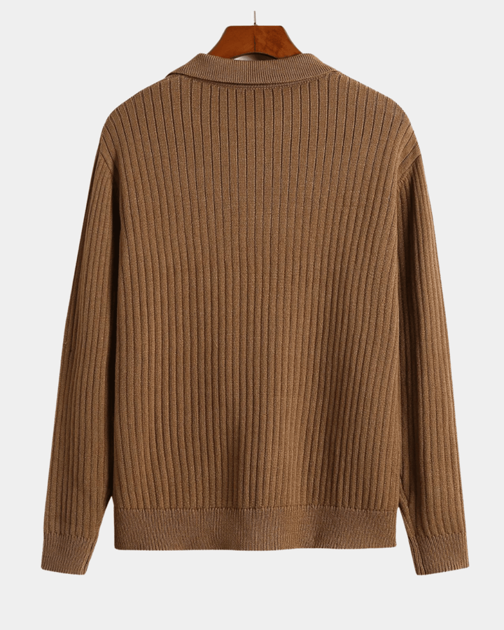 RIBBED KNIT POLO SWEATER