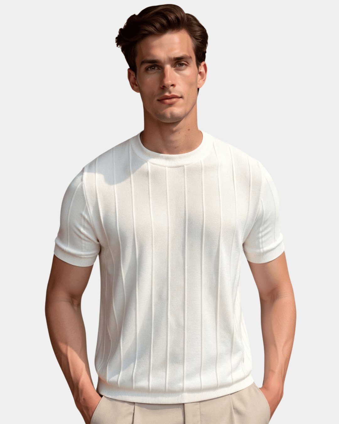 T-SHIRT MIT STRUKTURIERTEM STRICK UND RUNDHALSAUSSCHNITT