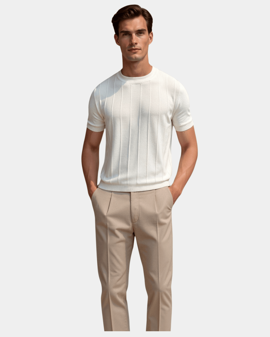 T-SHIRT MIT STRUKTURIERTEM STRICK UND RUNDHALSAUSSCHNITT