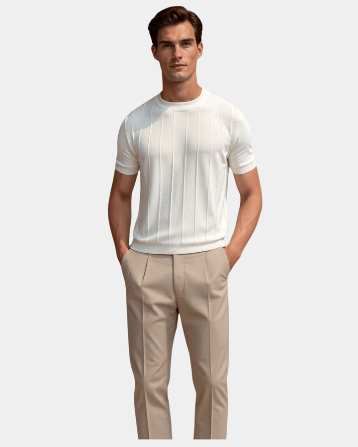 T-SHIRT MIT STRUKTURIERTEM STRICK UND RUNDHALSAUSSCHNITT