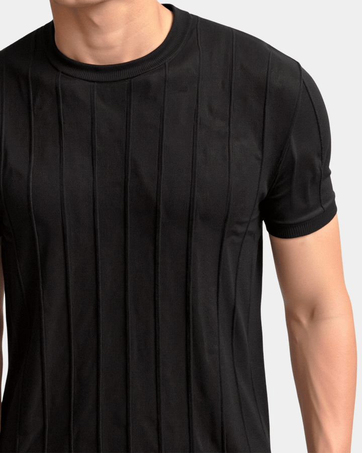 T-SHIRT MIT STRUKTURIERTEM STRICK UND RUNDHALSAUSSCHNITT