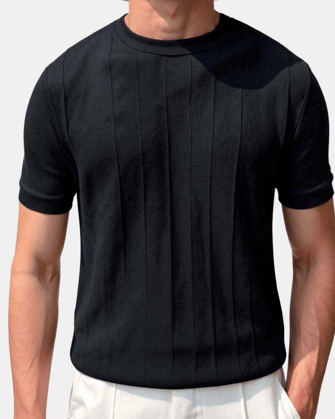 T-SHIRT MIT STRUKTURIERTEM STRICK UND RUNDHALSAUSSCHNITT