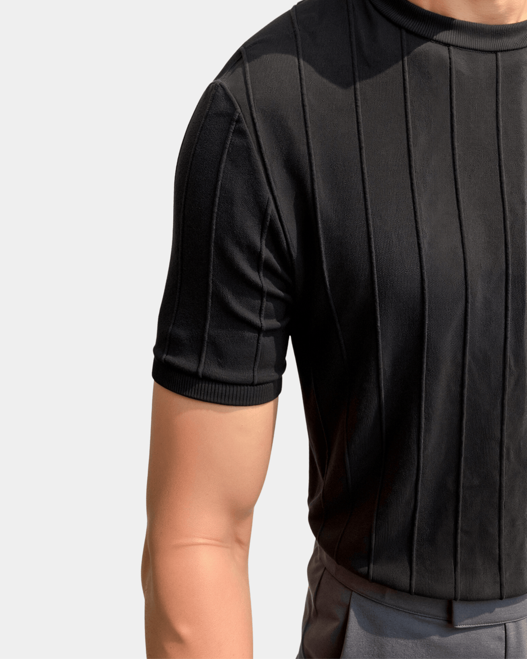 T-SHIRT MIT STRUKTURIERTEM STRICK UND RUNDHALSAUSSCHNITT