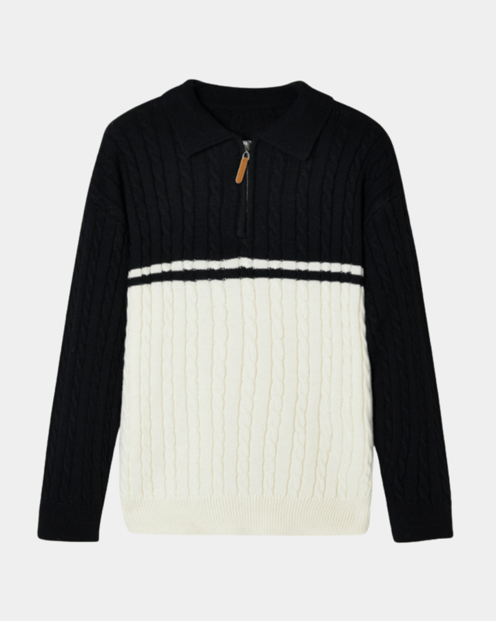 VINTAGE-PULLOVER MIT STREIFEN UND REISSVERSCHLUSS