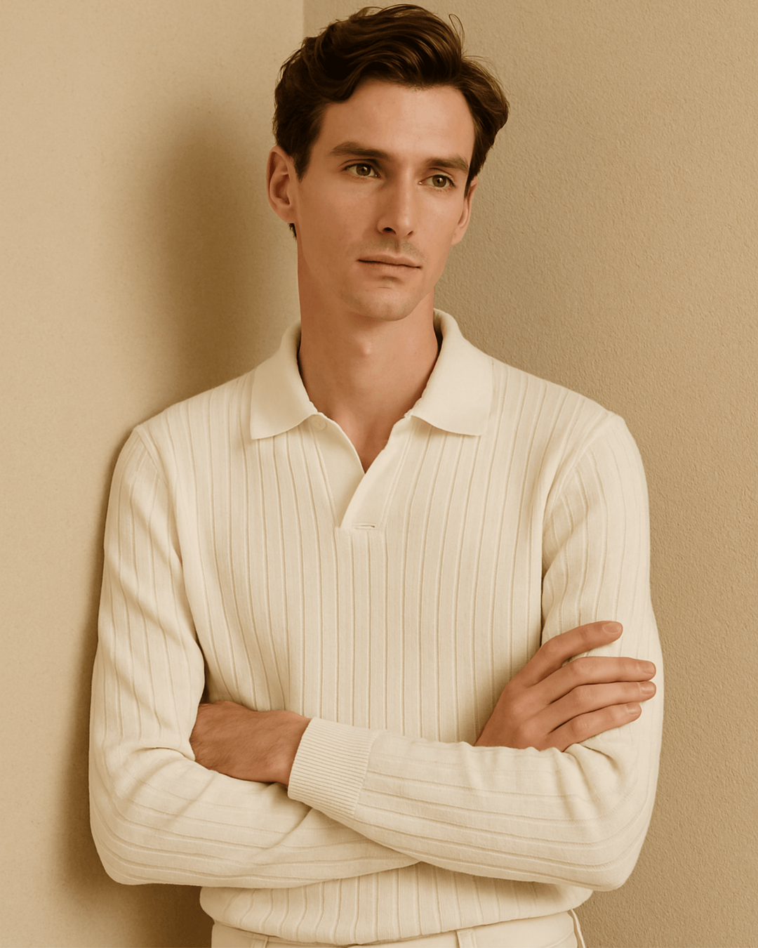 ELEGANT RIBBED LONG SLEEVE POLO
