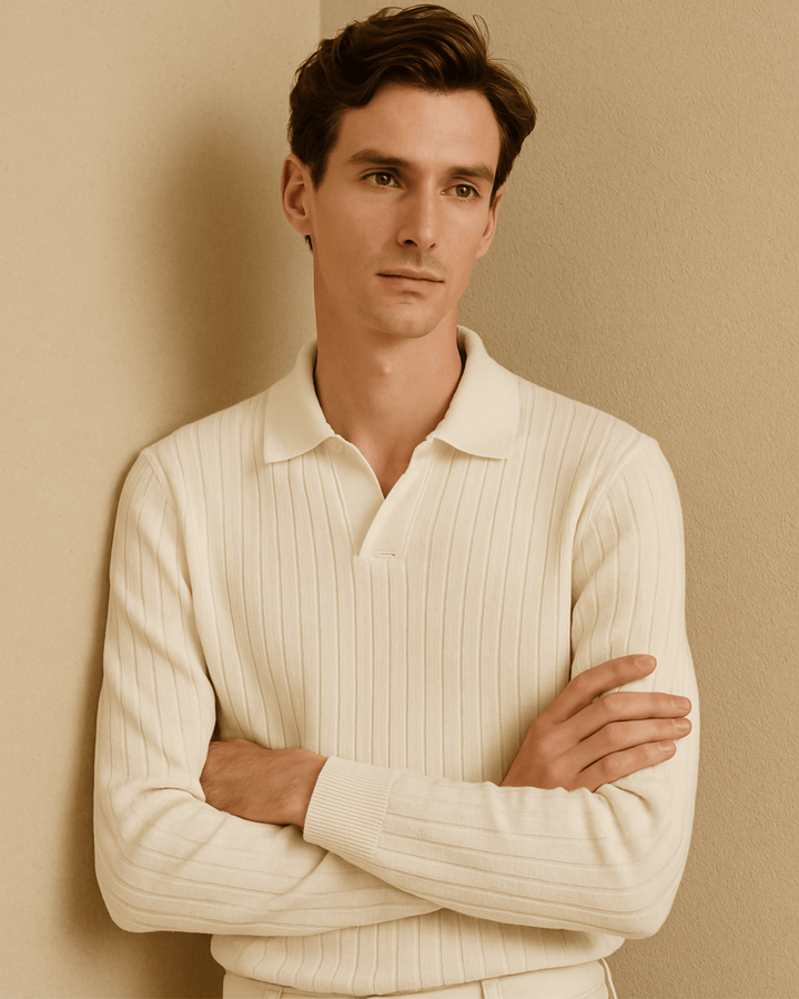 ELEGANT RIBBED LONG SLEEVE POLO