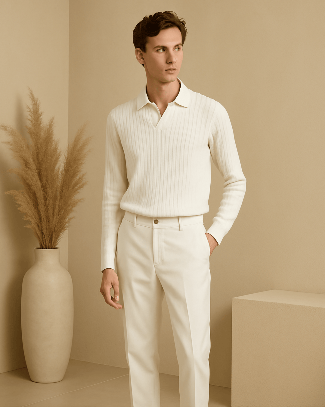 ELEGANT RIBBED LONG SLEEVE POLO