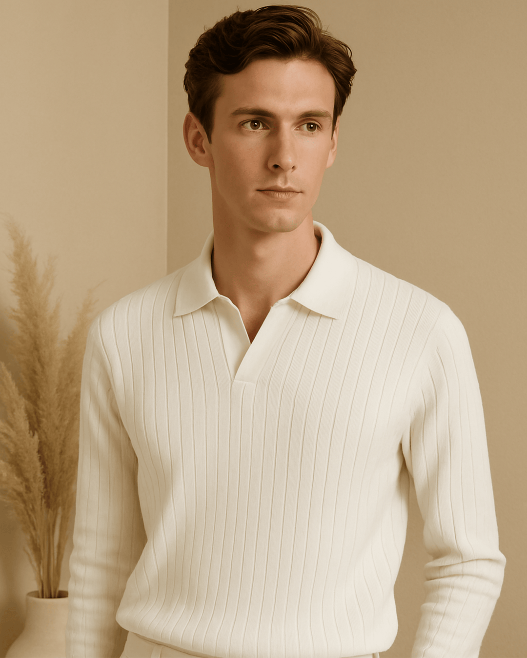 ELEGANT RIBBED LONG SLEEVE POLO