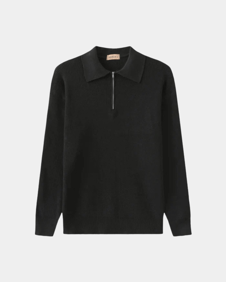 ZIP COLLAR KNIT POLO SWEATER