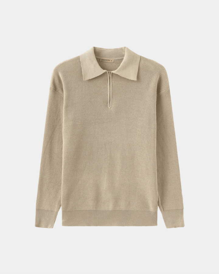 ZIP COLLAR KNIT POLO SWEATER