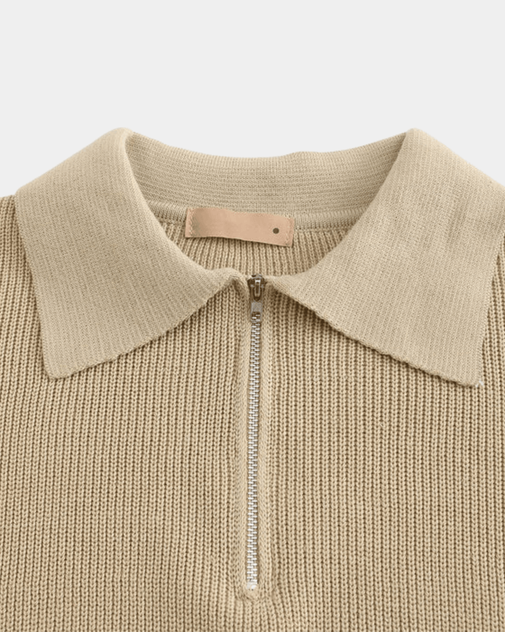 ZIP COLLAR KNIT POLO SWEATER