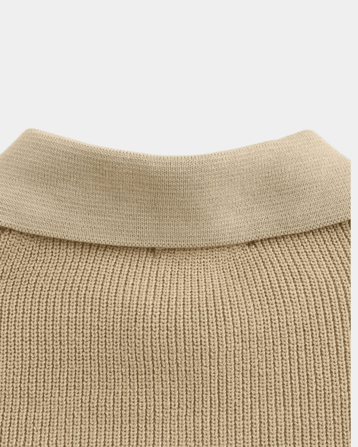 ZIP COLLAR KNIT POLO SWEATER