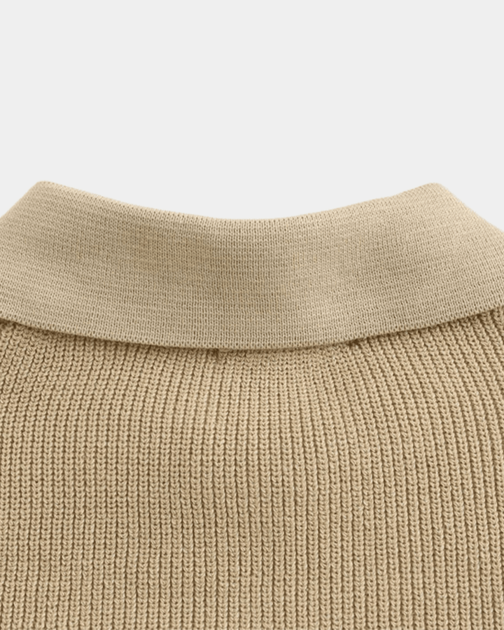 ZIP COLLAR KNIT POLO SWEATER