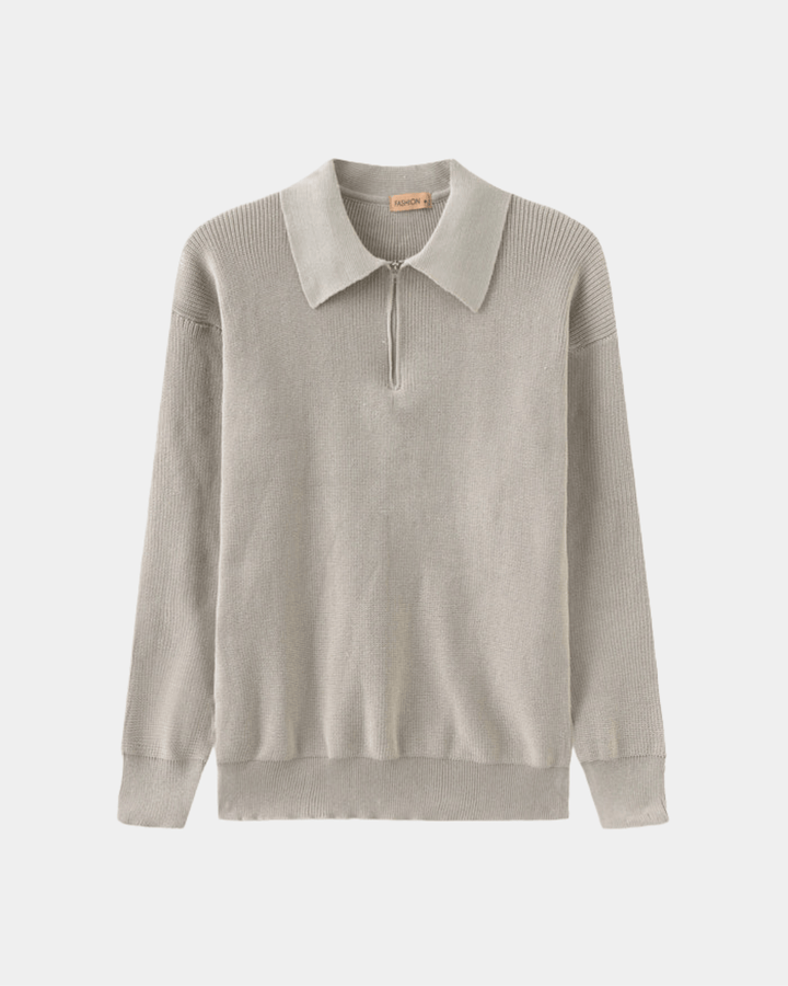 ZIP COLLAR KNIT POLO SWEATER