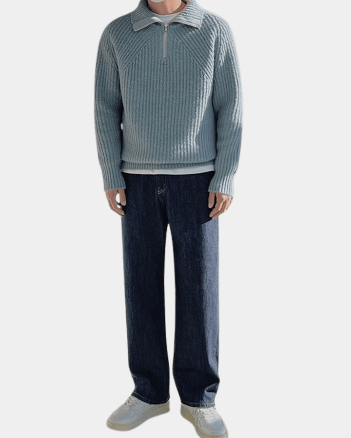 RELAXED HALF-ZIP COLLAR SWEATER
