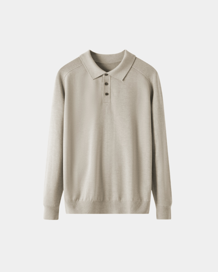KNIT BUTTONED POLO SWEATER