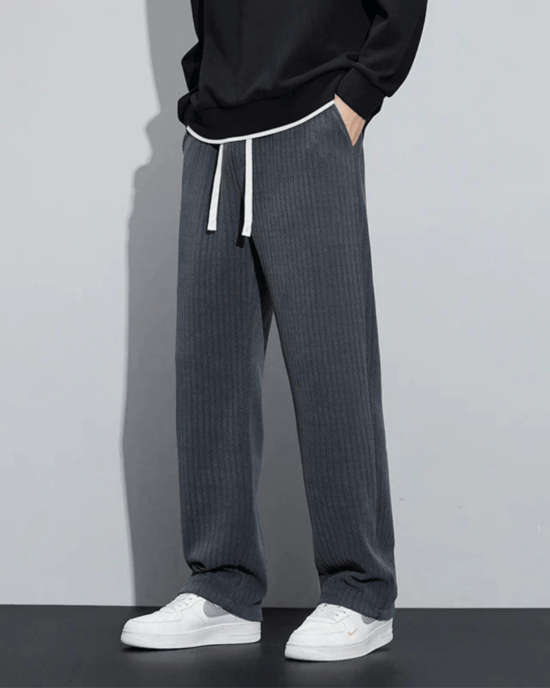 WIDE-LEG KNIT DRAWSTRING TROUSERS