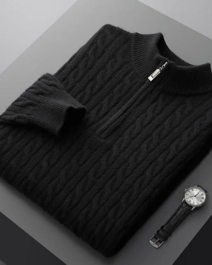 KLASSISCHER PULLOVER MIT VIERTEL REISSVERSCHLUSS AUS STRICK
