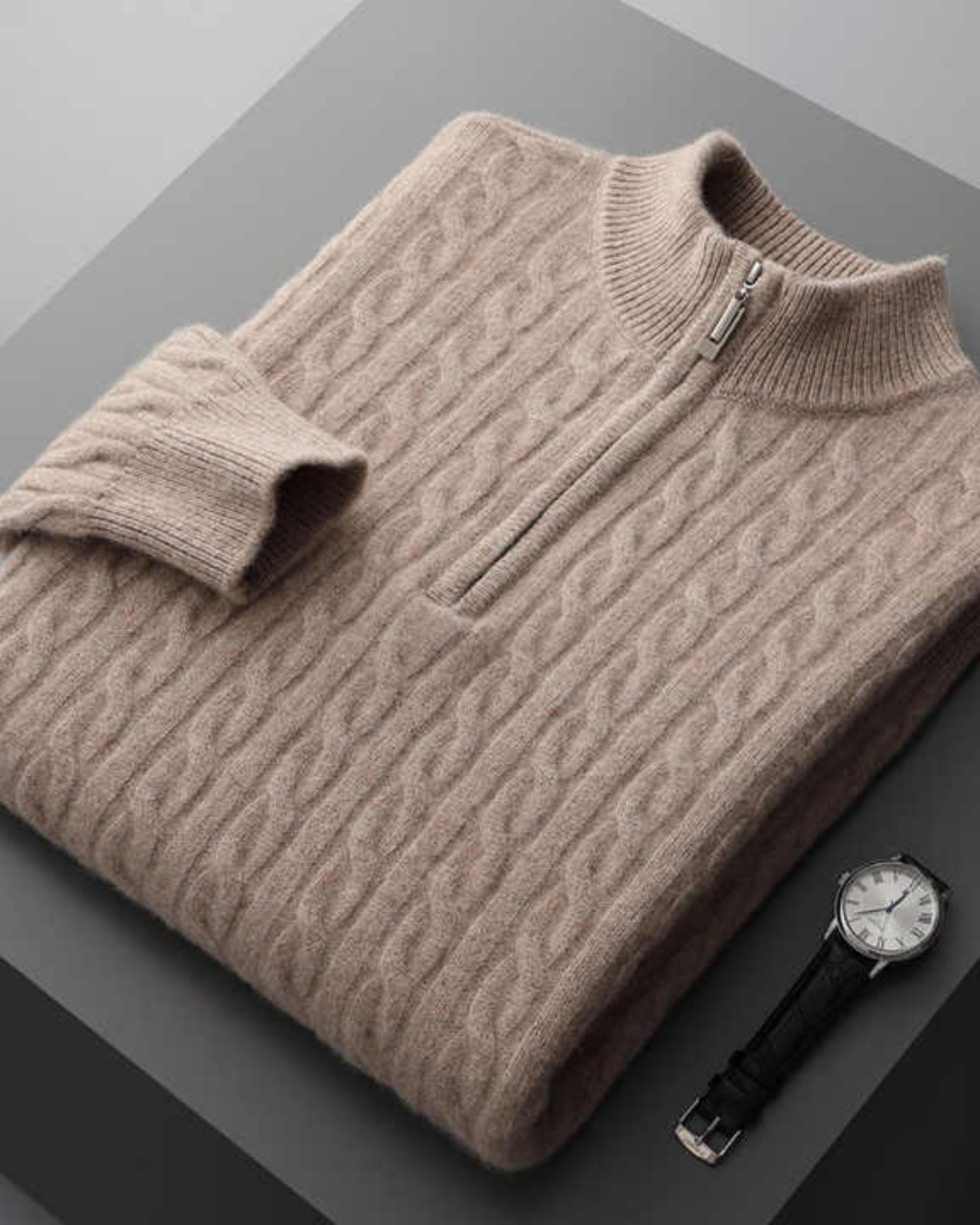 KLASSISCHER PULLOVER MIT VIERTEL REISSVERSCHLUSS AUS STRICK