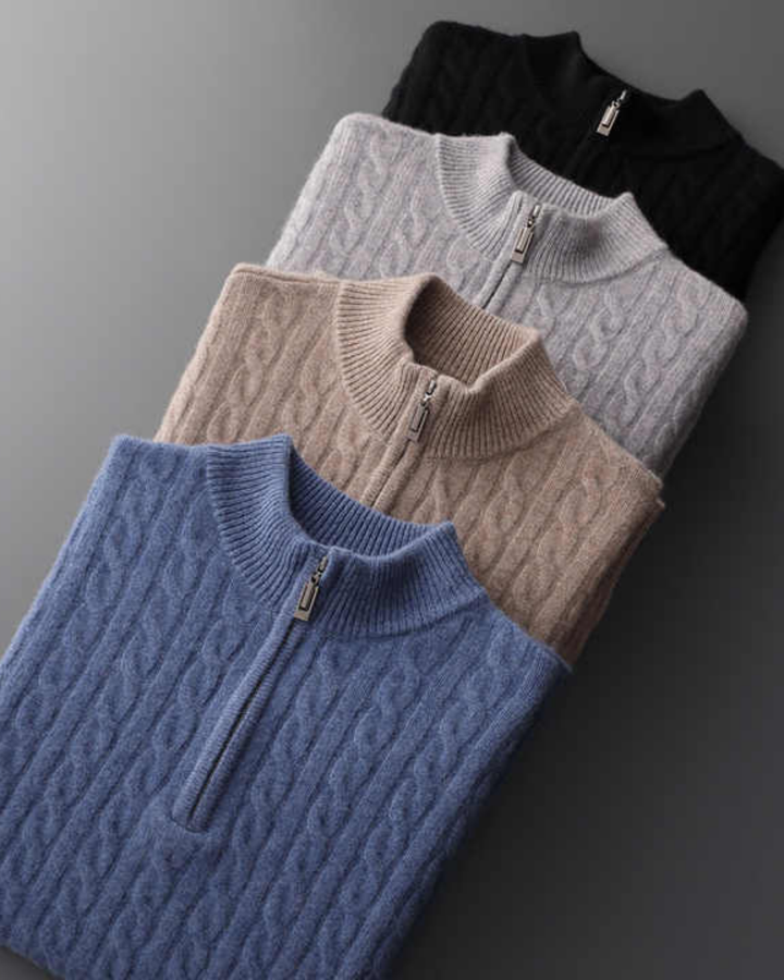 KLASSISCHER PULLOVER MIT VIERTEL REISSVERSCHLUSS AUS STRICK