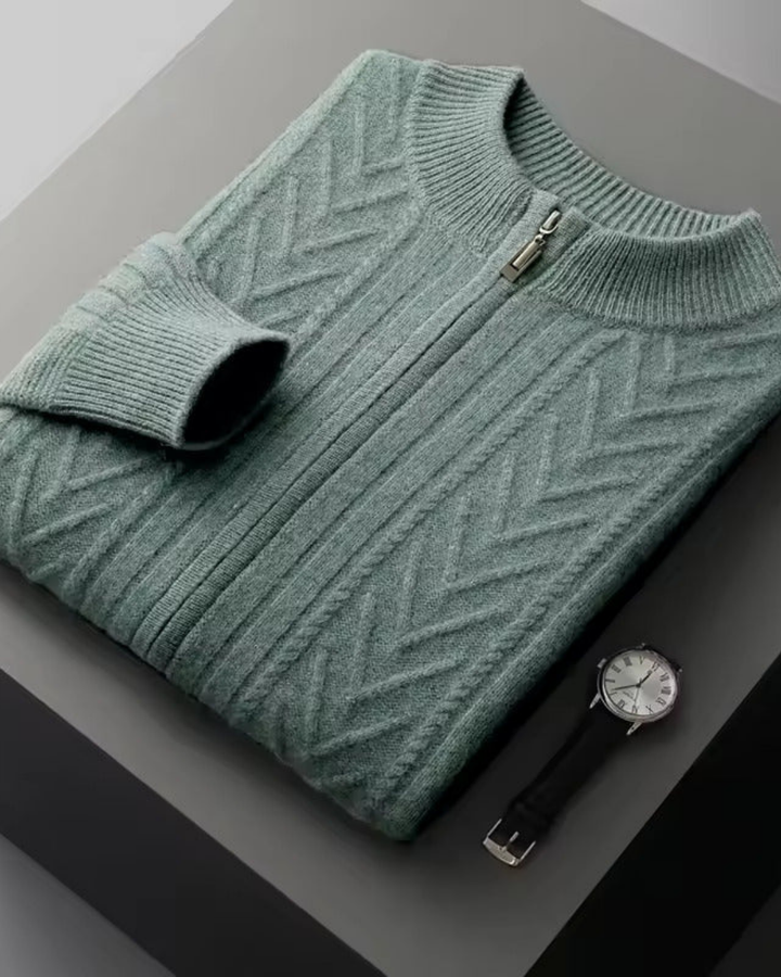 STRUKTURIERTER PULLOVER MIT HALBEM REISSVERSCHLUSS UND ZOPFMUSTER
