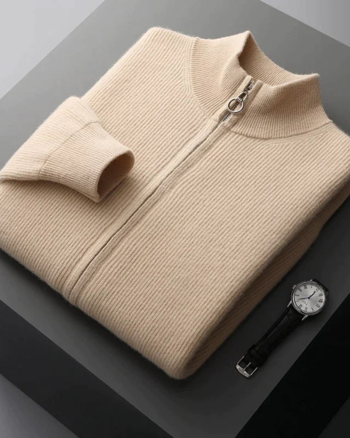 KLASSISCHER WOLLPULLOVER MIT DURCHGEHENDEM REISSVERSCHLUSS