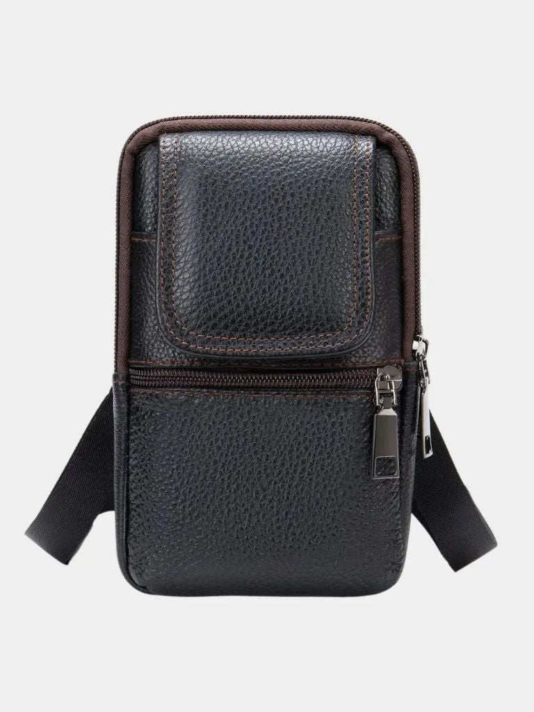 LEDER-GÜRTELTASCHE MIT MEHREREN REISSVERSCHLÜSSEN