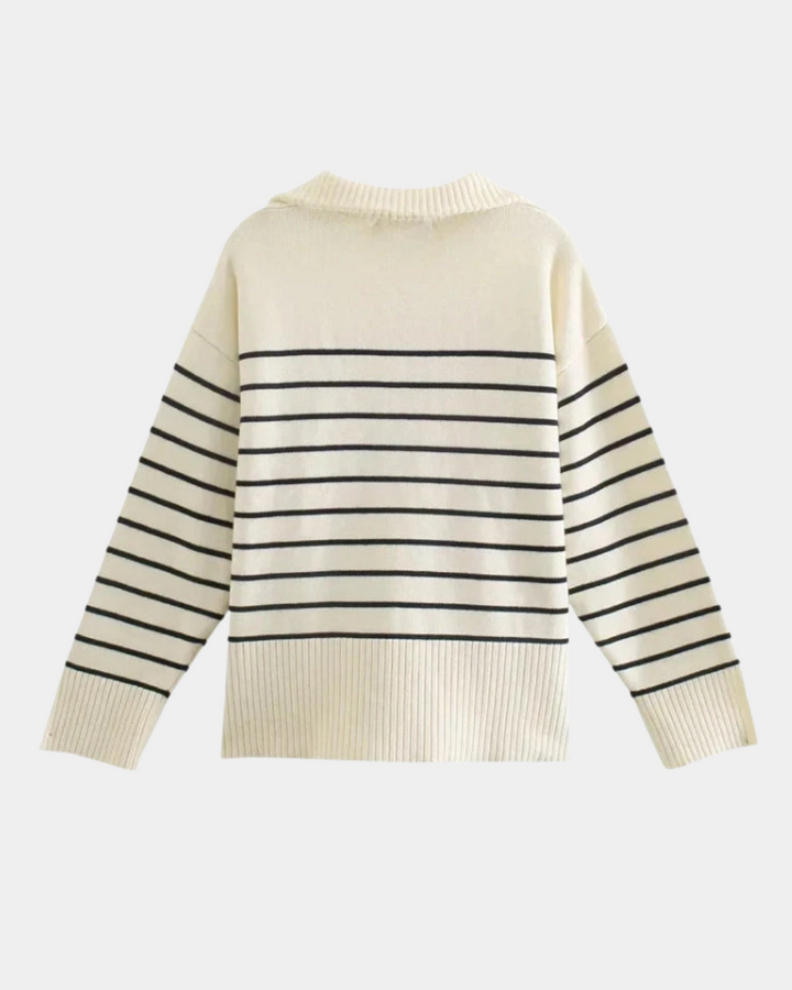 STRIPED ZIP COLLAR SWEATER