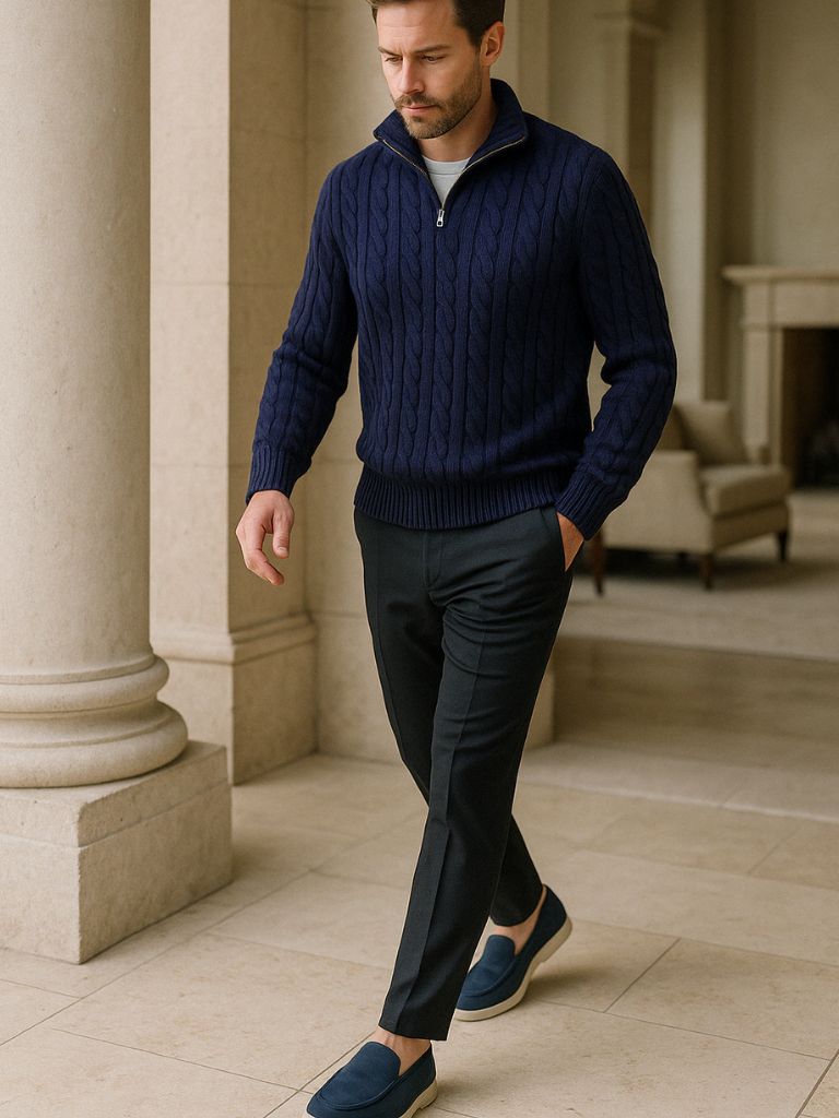 MARINEBLAU GESTREIFTES STRICKSET