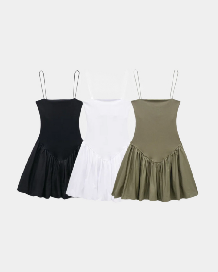 RUCHED BUST FLARE MINI DRESS