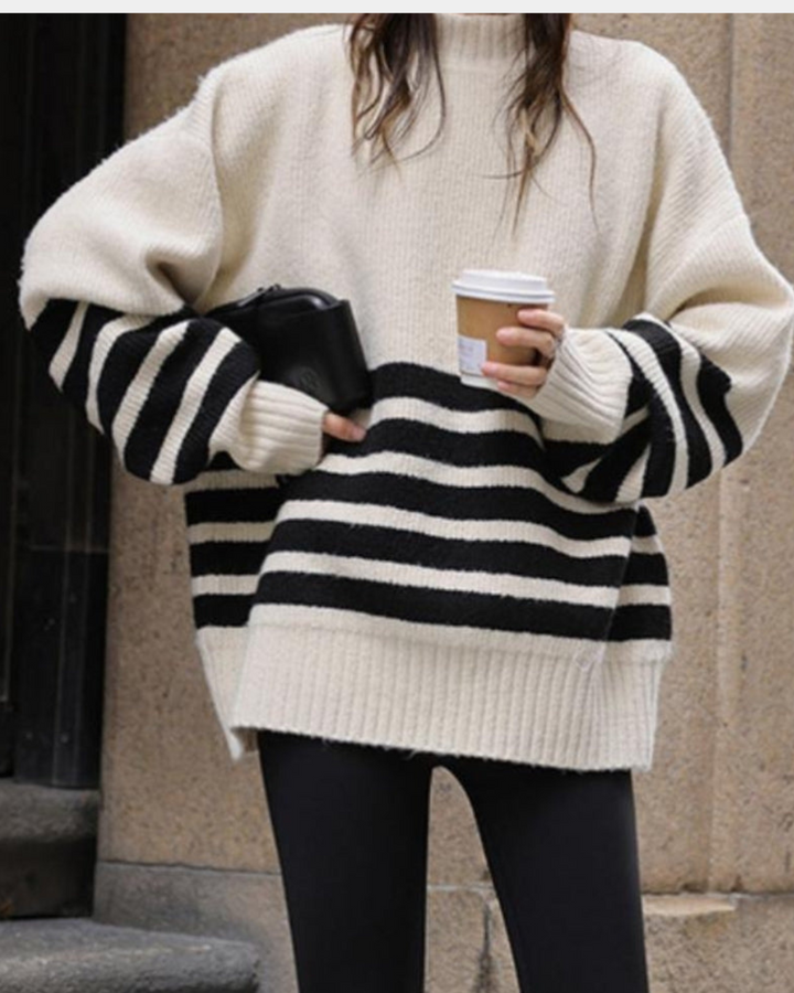 STRIPED OVERSIZED KNIT SWEATER