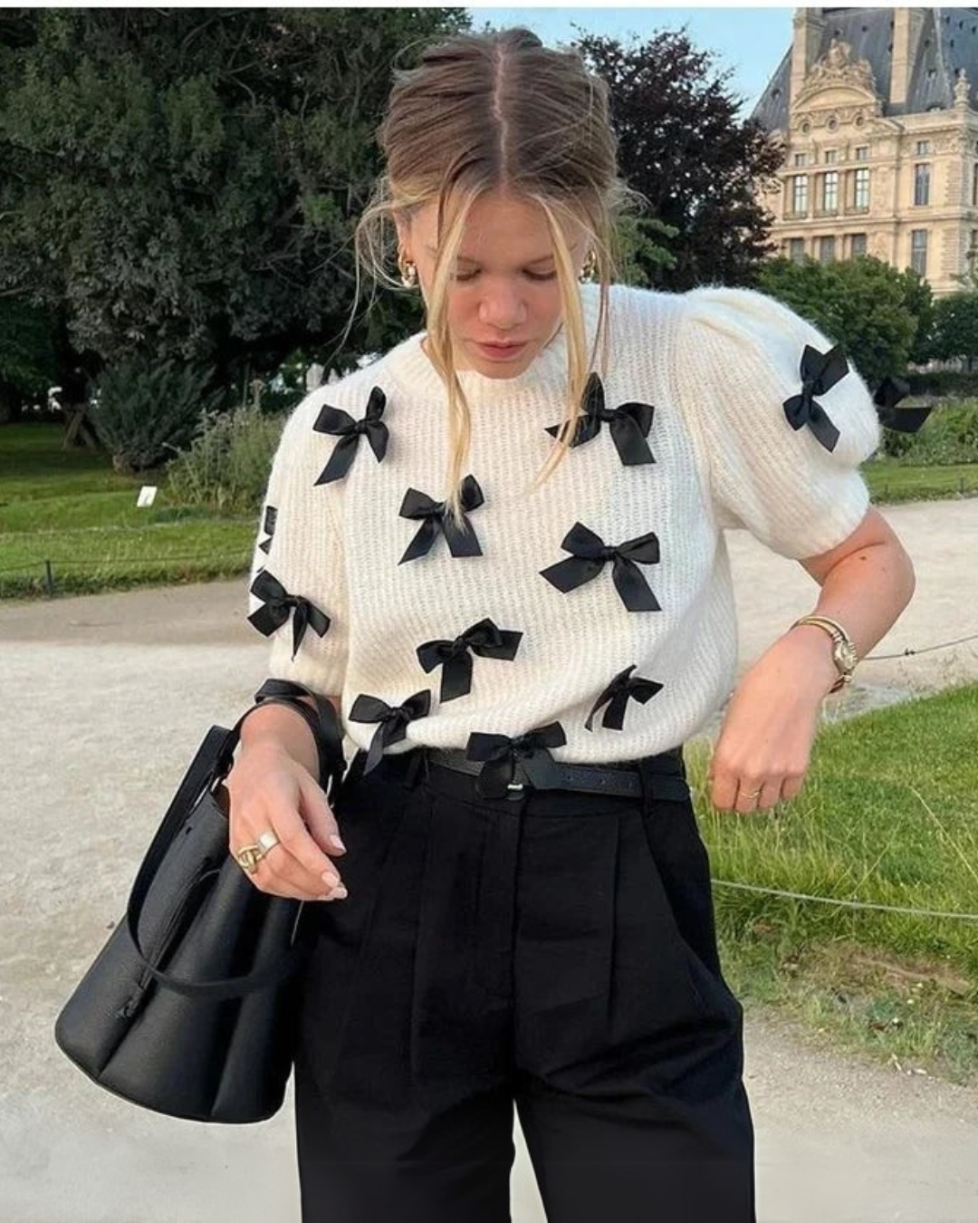 BOW EMBELLISHED KNIT TOP