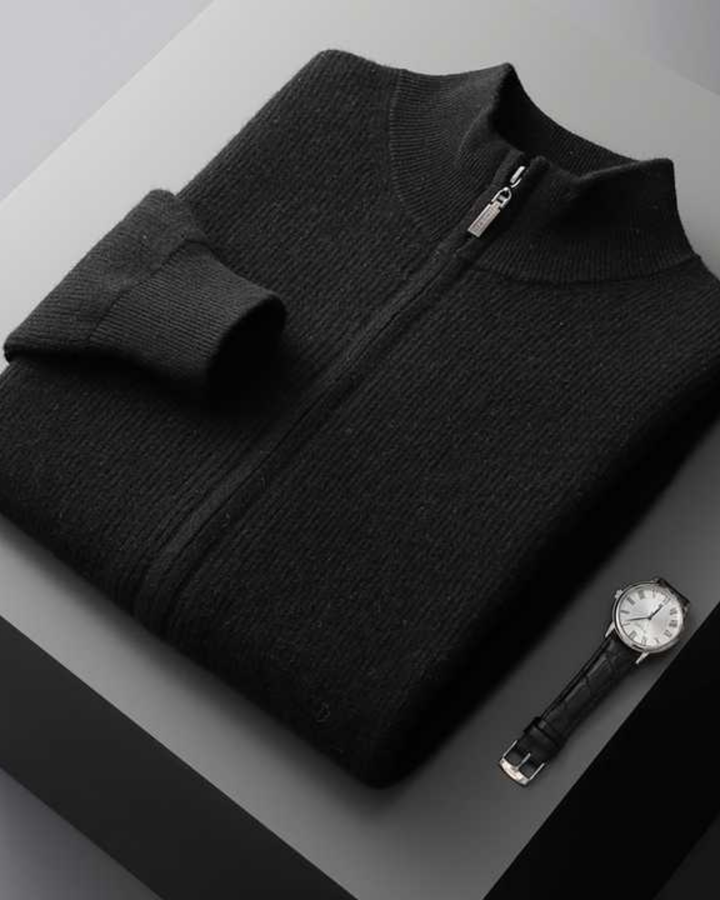 KLASSISCHER WOLLPULLOVER MIT DURCHGEHENDEM REISSVERSCHLUSS