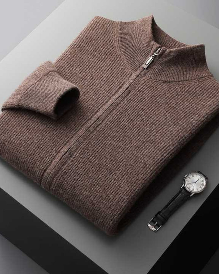 KLASSISCHER WOLLPULLOVER MIT DURCHGEHENDEM REISSVERSCHLUSS