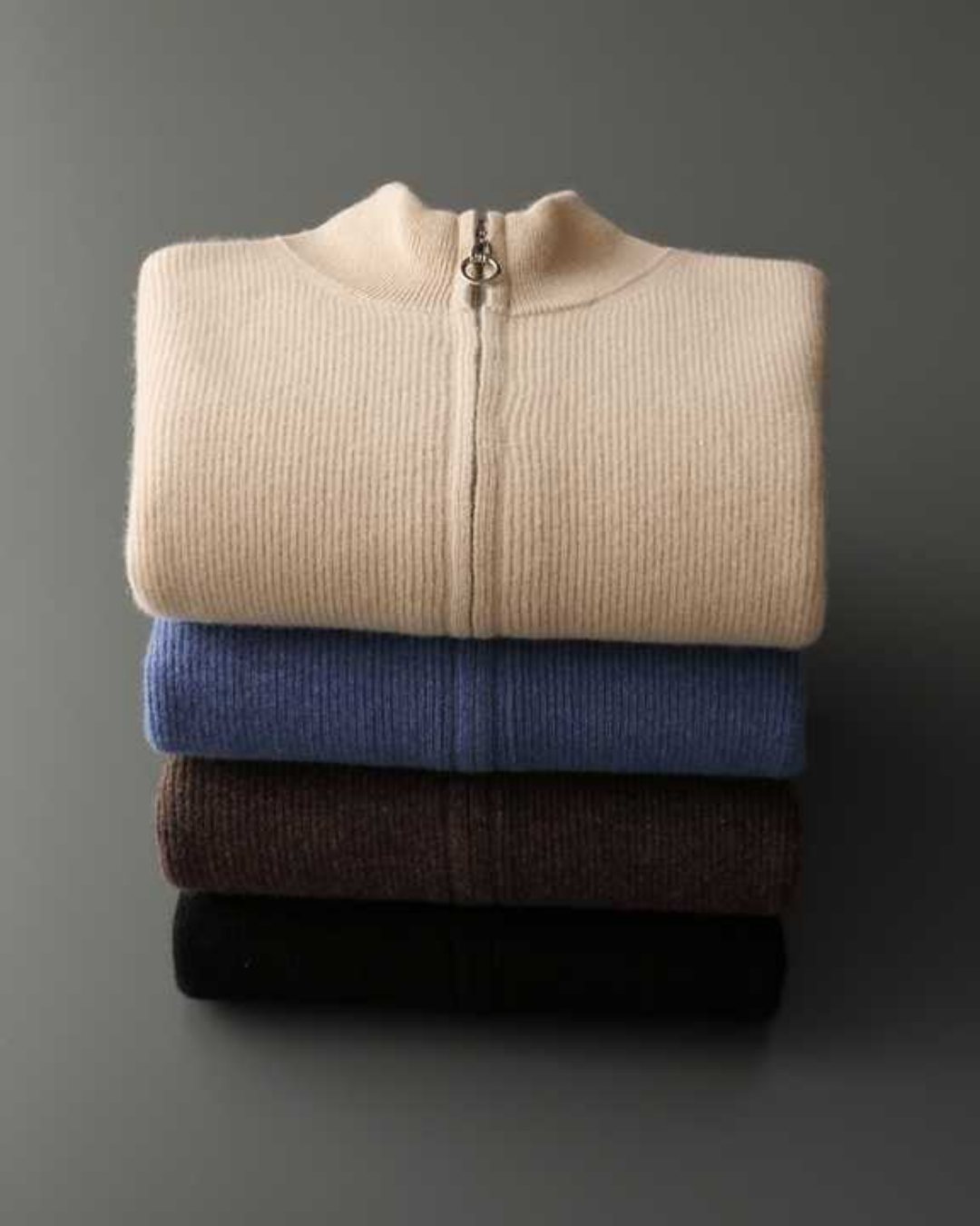 KLASSISCHER WOLLPULLOVER MIT DURCHGEHENDEM REISSVERSCHLUSS